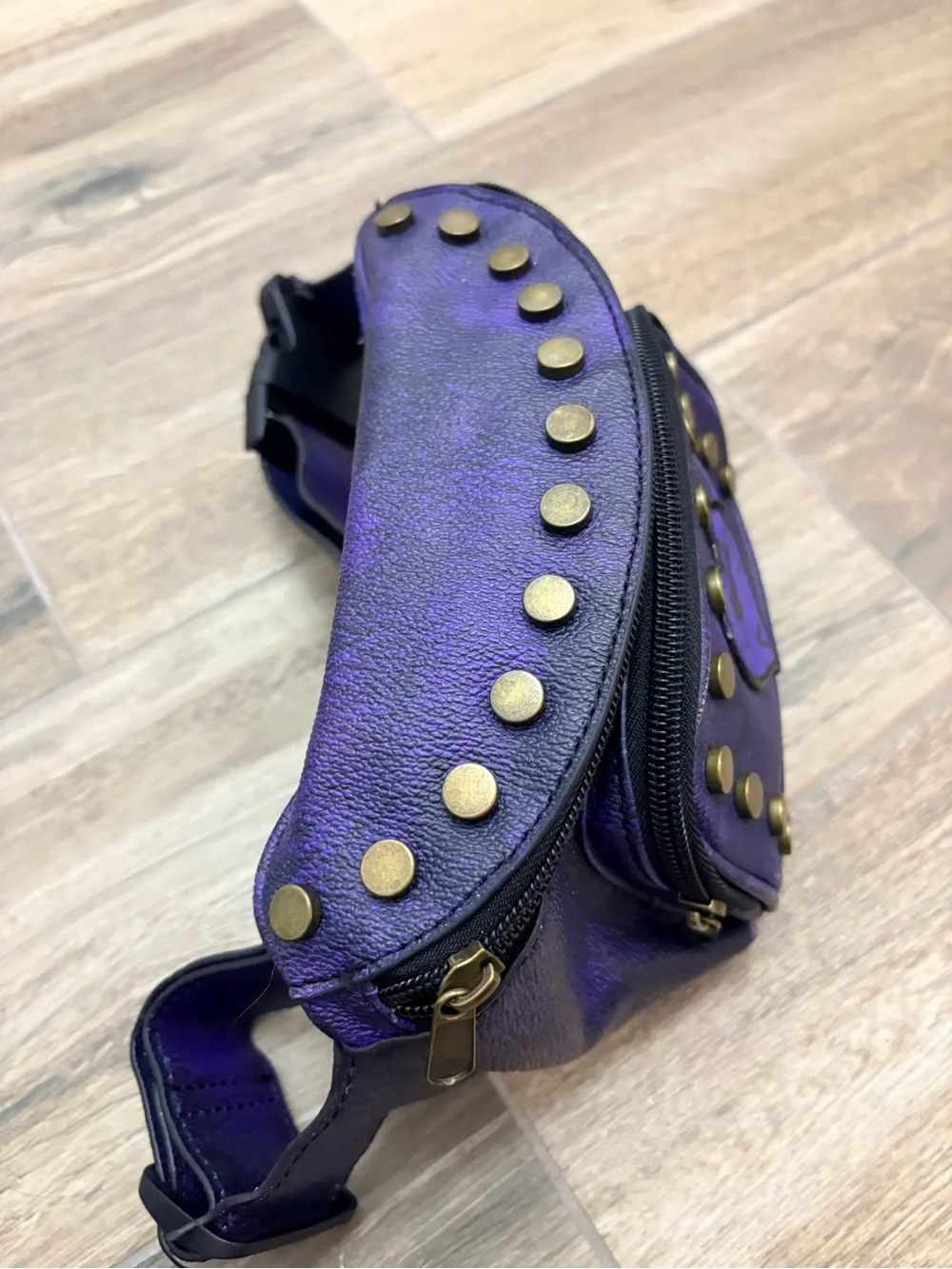 Disney Descendants Fanny pack faux leather brushed gold tone studs 2 pockets
